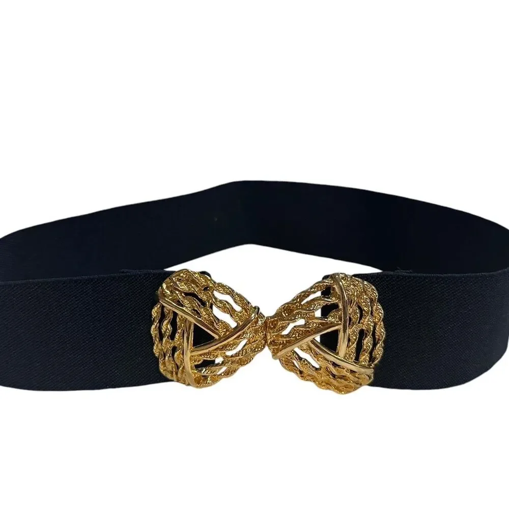 Vintage Women's Navy and Gold Nautical Style Gold Tone Rope Belt